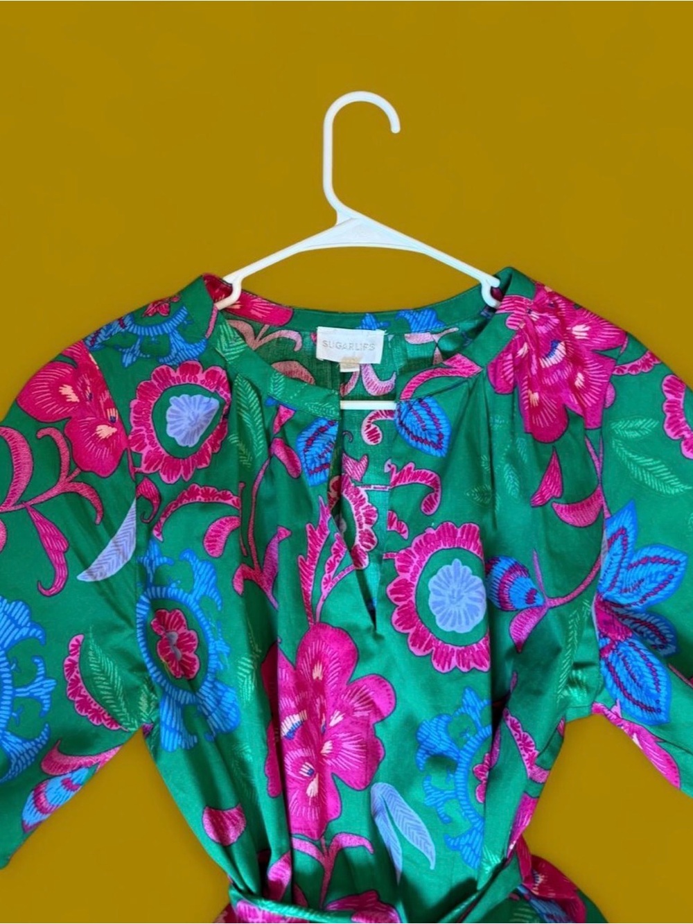 Sugarlips Green Floral Midi-maxi Dress with Pink & Blue Accents XL EUC - Picture 4 of 7